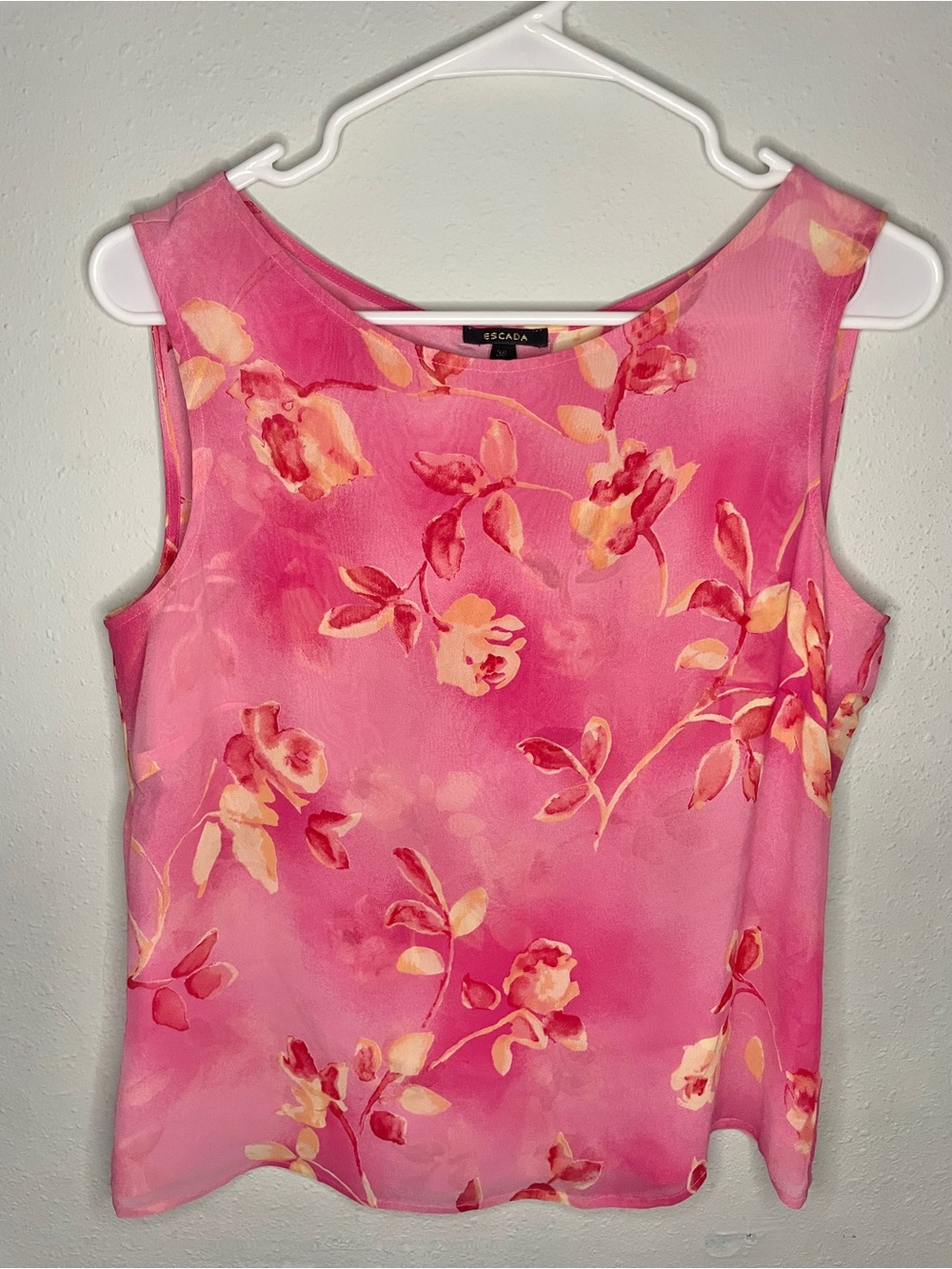 Escada Pink Floral Sleeveless Blouse vintage